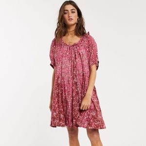Free People Jet Set Floral Bardot Mini Dress, Pink, Large